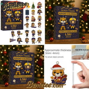 LSU Tigers 2025 Advent Calendar, Christmas Countdown Advent Calendar Gift Box with 24 Acrylic Ornaments