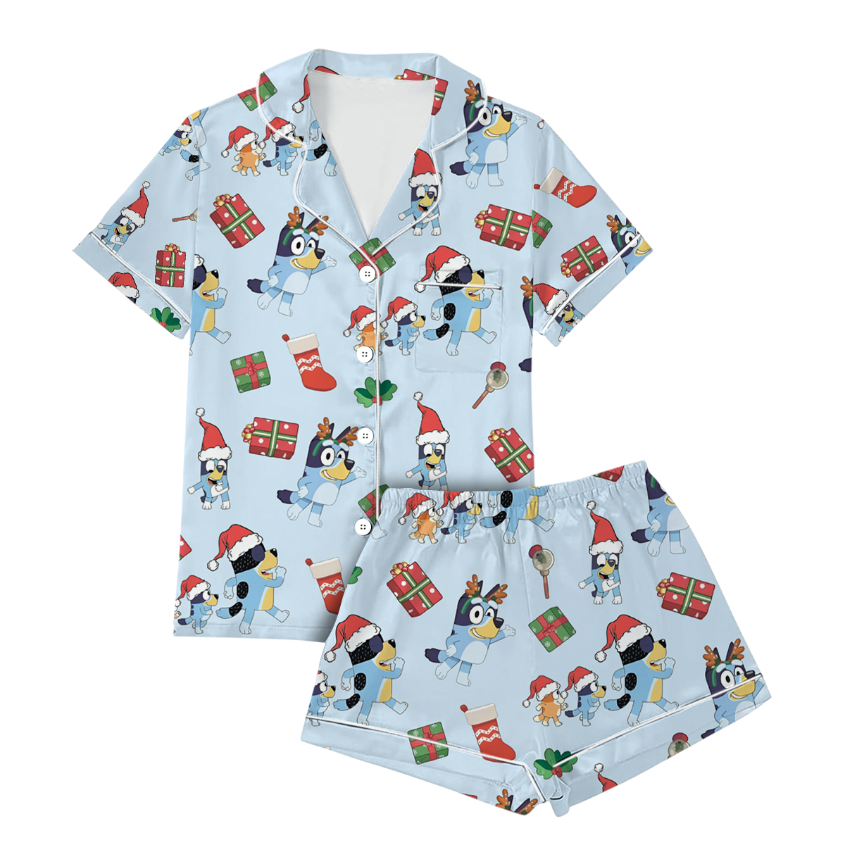 Christmas Cute Bluey Short Satin Pajamas Set For Women