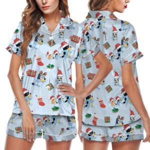 Christmas Cute Bluey Short Satin Pajamas Set For Women