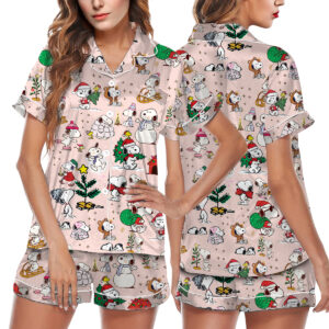 Cute Snoopy Christmas Satin Pajamas Set For Women