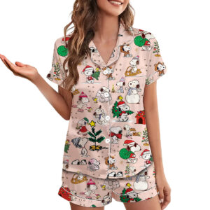 Cute Snoopy Christmas Satin Pajamas Set For Women