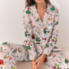 Cute Snoopy Christmas Satin Pajamas Long Set For Women, Adorable Holiday Sleepwear With Tree And Gift Print