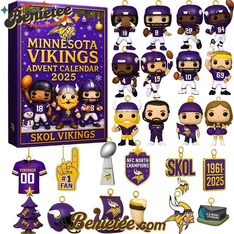 Minnesota Vikings Advent Calendar 2025 65th Anniversary Christmas Gift, Christmas Idea, Christmas Countdown Advent Calendar Gift Box with 24 Acrylic Ornaments