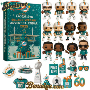 Miami Dolphins Advent Calendar 2025 59TH ANNIVERSARY Christmas Gift, Christmas Idea, Christmas Countdown Advent Calendar Gift Box with 24 Acrylic Ornaments