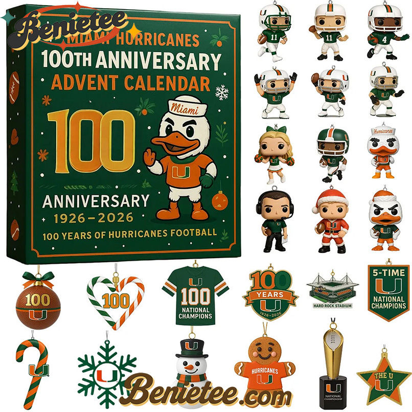 Miami Hurricanes Advent Calendar 2025, Christmas Countdown Advent Calendar Gift Box with 24 Acrylic Ornaments
