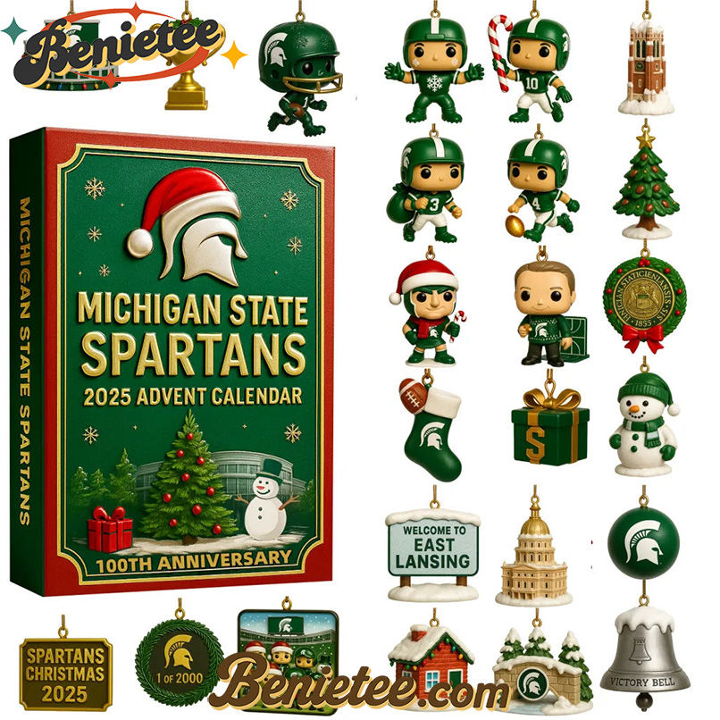 Michigan State Spartans Advent Calendar 2025, Christmas Countdown Advent Calendar Gift Box with 24 Acrylic Ornaments