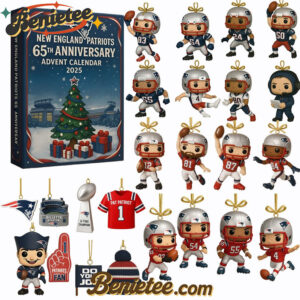 New England Patriots Advent Calendar 2025 – 65th Anniversary Edition, Christmas Countdown Advent Calendar Gift Box with 24 Acrylic Ornaments