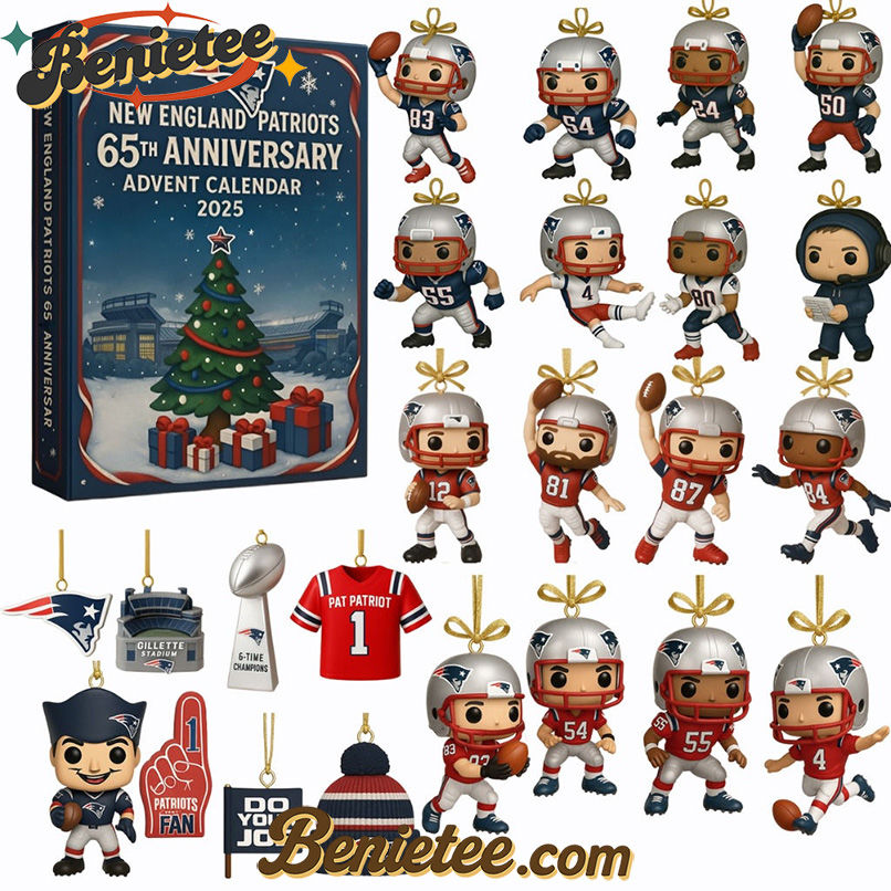 New England Patriots Advent Calendar 2025 - 65th Anniversary Edition, Christmas Countdown Advent Calendar Gift Box with 24 Acrylic Ornaments
