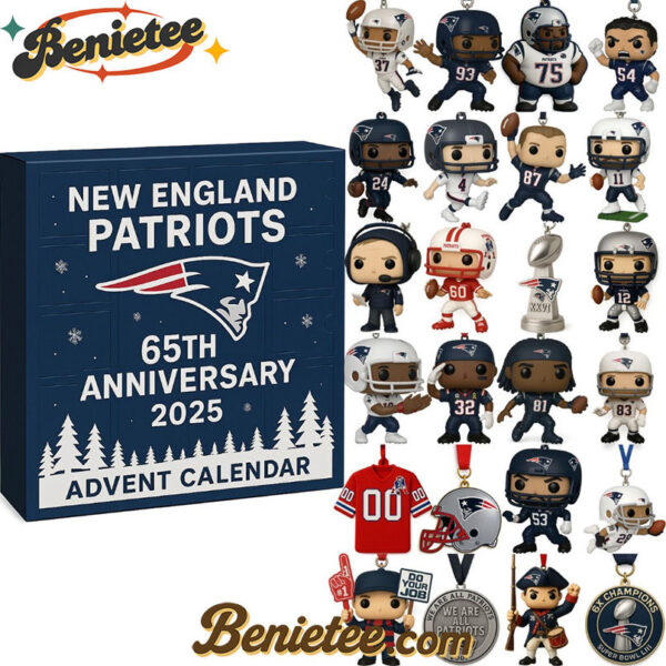 New England Patriots Advent Calendar 2025 – 65th Anniversary Edition, Christmas Countdown Advent Calendar Gift Box with 24 Acrylic Ornaments