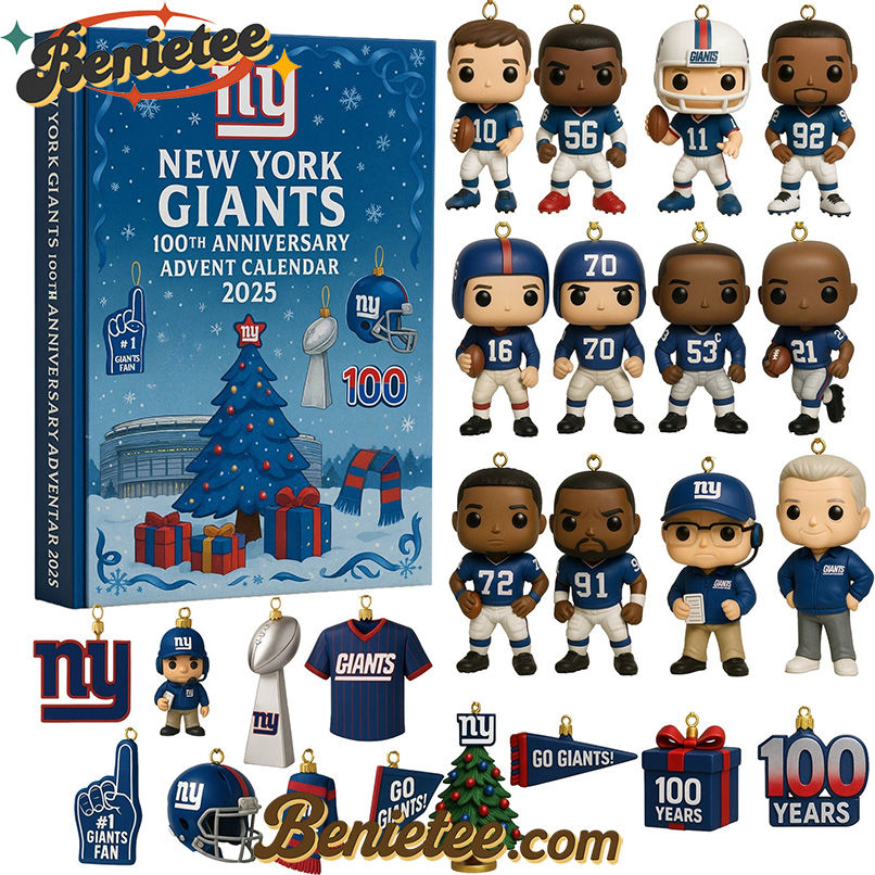 New York Giants Advent Calendar 2025 - 100th Anniversary Edition Christmas Gift, Christmas Idea, Christmas Countdown Advent Calendar Gift Box with 24 Acrylic Ornaments