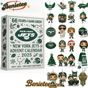 New York Jets 66th Anniversary Pop Advent Calendar, Christmas Countdown Advent Calendar Gift Box with 24 Acrylic Ornaments