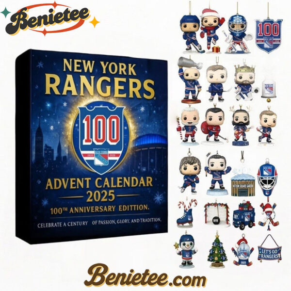 New York Rangers 100th Anniversary Advent Calendar 2025, Christmas Countdown Advent Calendar Gift Box with 24 Acrylic Ornaments