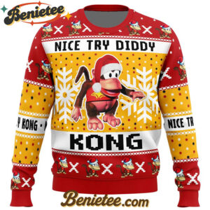 Nice Try Diddy Kong Meme Donkey Kong Ugly Christmas Sweater
