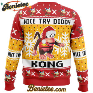 Nice Try Diddy Kong Meme Donkey Kong Ugly Christmas Sweater
