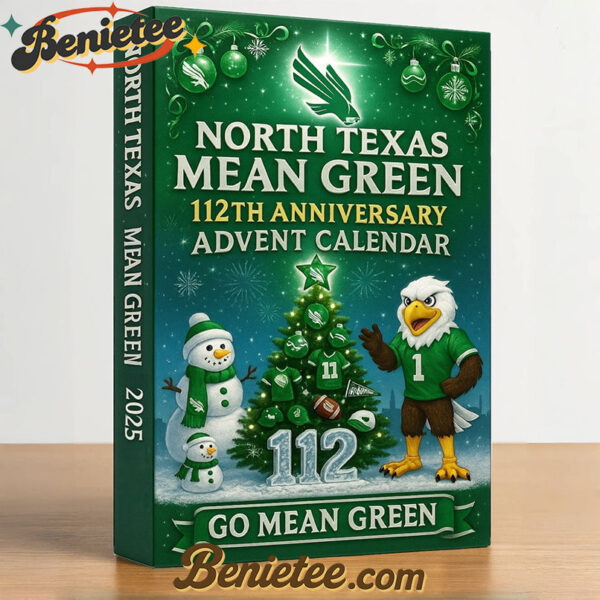 North Texas Mean Green 112th Anniversary Advent Calendar, Christmas Countdown Advent Calendar Gift Box with 24 Acrylic Ornaments