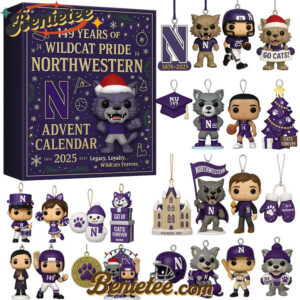 Northwestern Wildcats 149th Anniversary Pop Advent Calendar, Christmas Countdown Advent Calendar Gift Box with 24 Acrylic Ornaments