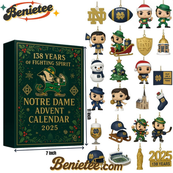 Notre Dame Fighting Irish 138th Anniversary Advent Calendar, Christmas Countdown Advent Calendar Gift Box with 24 Acrylic Ornaments