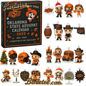 Oklahoma State Cowboys 124th Anniversary Advent Calendar, Christmas Countdown Advent Calendar Gift Box with 24 Acrylic Ornaments