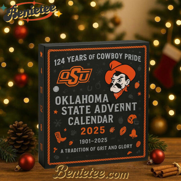 Oklahoma State Cowboys 124th Anniversary Advent Calendar, Christmas Countdown Advent Calendar Gift Box with 24 Acrylic Ornaments