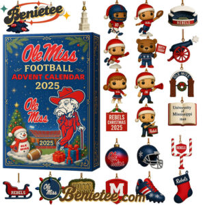 Ole Miss Rebels football Advent Calendar 2025, Christmas Countdown Advent Calendar Gift Box with 24 Acrylic Ornaments