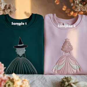 Embroidered Wicked Movie Inspired Pink & Green Couple Sweatshirt, Changed For Good Shirt, Wizard Of Oz Shirt, Wicked Birthday Girl Gifts Tee