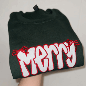 Merry Embroidery Sweatshirt, Christmas Embroidery Hoodie