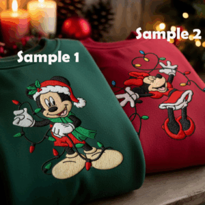 Mickey Minnie Christmas Embroided Sweatshirt, Embroidered Disney Couple Holiday Sweater