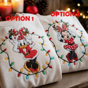 Embroidered Minnie Daisy Christmas Sweatshirt, Minnie Christmas Shirt, Disney Bestie Tee, Disney Holiday Matching Sweatshirt