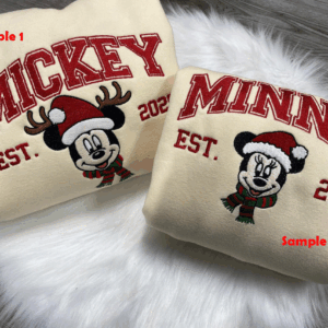 Embroidered Mickey & Minnie Christmas Sweatshirts, Disney Couple Shirts, Matching Family Holiday Sweater, Disneyland Trip Outfit