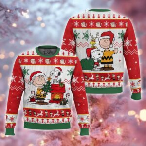 Funny Snoopy House Christmas Sweater, Cartoon Boy Puppy Xmas Sweatshirt, Classic Holiday Character Crewneck, Retro Dog Lover Gift