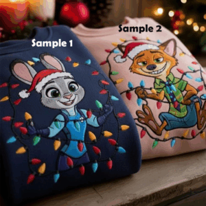 EMBROIDERED Judy and Nick Christmas Sweatshirt, Holiday Christmas Lights Shirt, Disney Christmas Matching Family