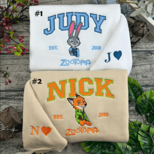 Disneyland Zootopia Embroidered T-Shirt, Nick And Judy Matching Sweatshirt, Disney Trip Nick And Judy Embroidery Hoodie, Zootopia Fan Gift