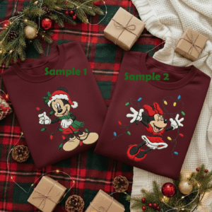 EMBROIDERED Mickey Minnie Christmas Sweatshirt, Disney Embroidered Couple Holiday Sweater, Cozy Xmas Lights Crewneck, Matching Disney Outfit