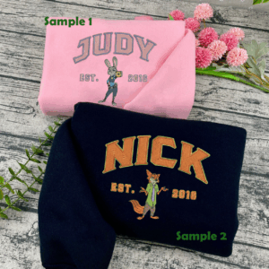 Nick Wilde and Judy Hopp Embroidered Sweatshirt, Zootopia Matching Shirt, Cartoon Couple Tee