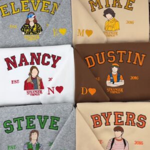 Vintage Stranger Characters All Team Embroidered Sweatshirt, Steve,Max,Eleven Tee, Steve Harrington, Dustin Henderson,Eddie,All Charachter Hoodie