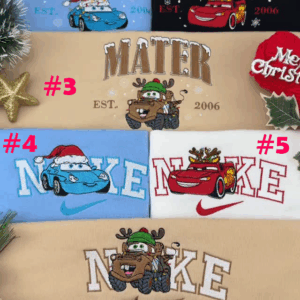 Disneyland Cars Christmas Embroidered Sweatshirt, McQueen Mater Sally Matching Shirt, Cartoon Disney Cars Christmas Embroidery Hoodie