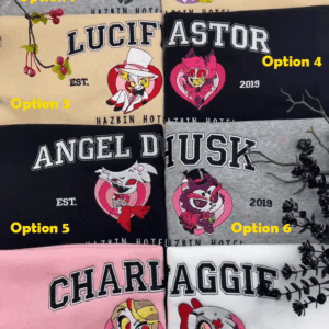 Custom Hazbin Hotel Embroidered Sweatshirt, Lucifer Charlie Vaggie Angel Dust Hoodie, Anime Streetwear Gift, Gothic Fandom Shirt