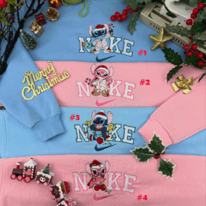 Stitch and Angel Embroidered Christmas Sweatshirt, Disney Holiday Couple Crewneck, Stitch Christmas Shirt, Liloand Stitch Christmas Sweater