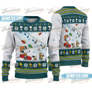 Cartoon Dog Ugly Christmas Sweater, Cute Yellow Bird Reindeer Holiday Sweatshirt, Peanuts Fan Gift, Funny Snoopy Ugly Christmas Sweater