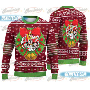 Disney Christmas Wreath All Characters Ugly Sweater, Disneyland Xmas Family Trip ,Disney Mickey's Very Merry Christmas Party 2025 Sweatshirt