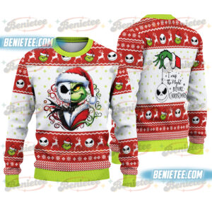 Grinch And Jack Skellington Ugly Sweater, The Grinch Christmas Sweater, Skellington Christmas Sweatshirt, Christmas Gift, Xmas Shirt