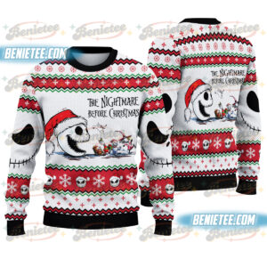 Gothic Christmas Skeleton Family Nightmare Jack and Sally Christmas Knitted Sweater, Nightmare Before Christmas Ugly Sweater