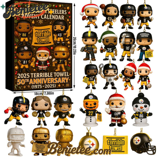 Pittsburgh Steelers 50th Anniversary Advent Calendar, Christmas Gift, Christmas Idea, Christmas Countdown Advent Calendar Gift Box with 24 Acrylic Ornaments