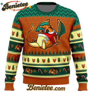 Pokemon Eating Candy Cane Charizard Ugly Christmas Sweater