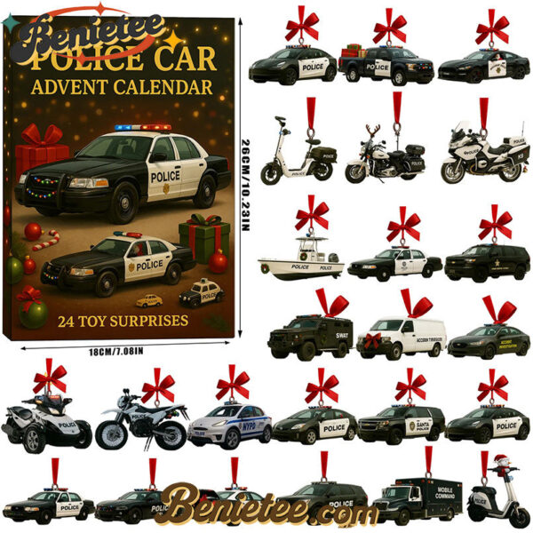 Police Car Advent Calendar 2025, Christmas Countdown Advent Calendar Gift Box with 24 Acrylic Ornaments