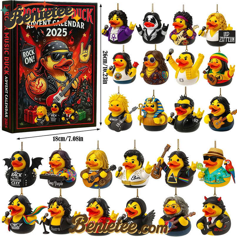 Rock Rubber Duck Advent Calendar 2025, Christmas Countdown Advent Calendar Gift Box with 24 Acrylic Ornaments