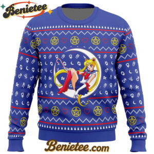 Sailor Moon Sitting on Moon Ugly Christmas Sweater