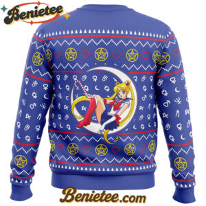 Sailor Moon Sitting on Moon Ugly Christmas Sweater