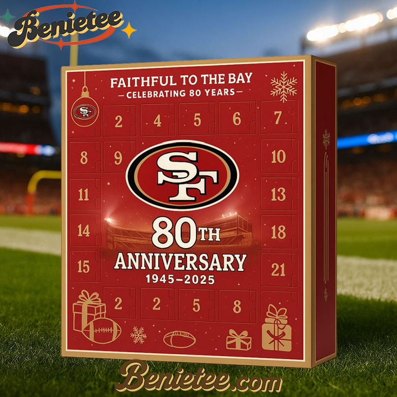 San Francisco 49ers Advent Calendar 2025 – 80th Anniversary Edition, Christmas Countdown Advent Calendar Gift Box with 24 Acrylic Ornaments