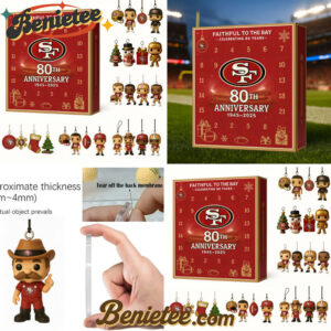 San Francisco 49ers Advent Calendar 2025 – 80th Anniversary Edition, Christmas Countdown Advent Calendar Gift Box with 24 Acrylic Ornaments